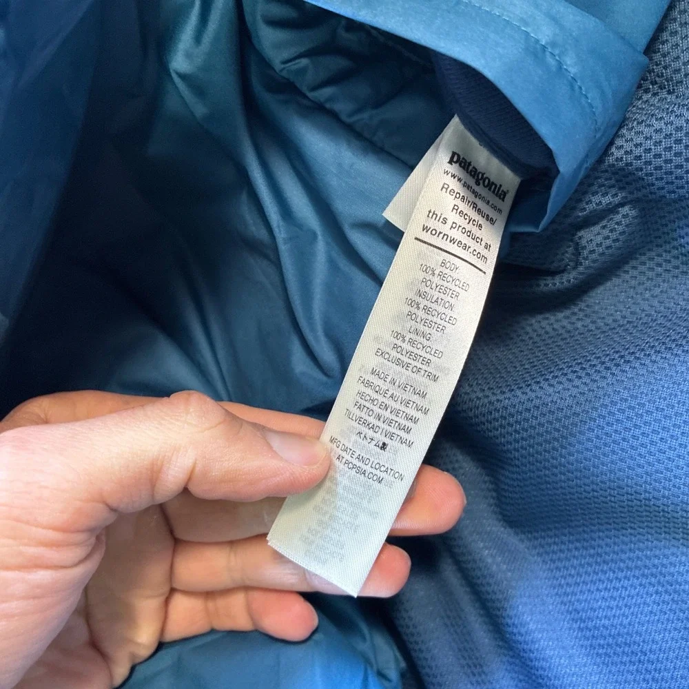 Patagonia Kids H2No Insulated Fleece Lined Waterproof Parka Jacket Blue Large 12
